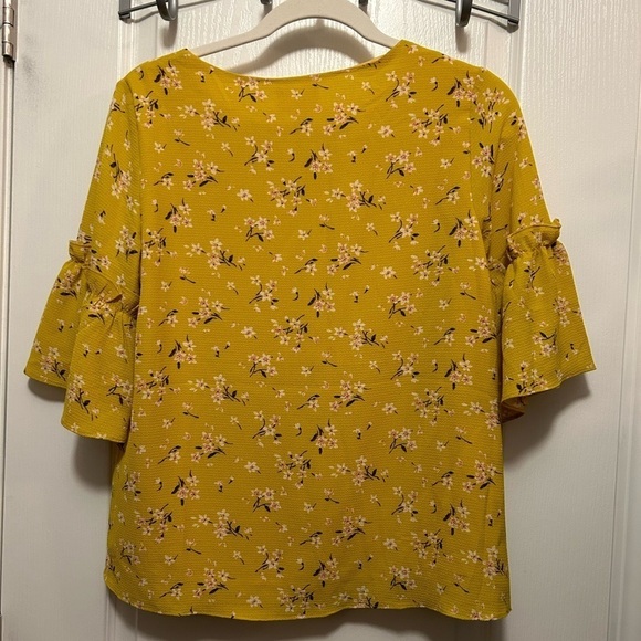 Women's Everly Yellow Short Sleeve Floral Blouse Top Size Small boho Cottagecore - Picture 15 of 15